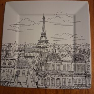 222 Fifth Dinner Plate "City Scenes In Black & White" Paris Scene W/Eiffel Tower